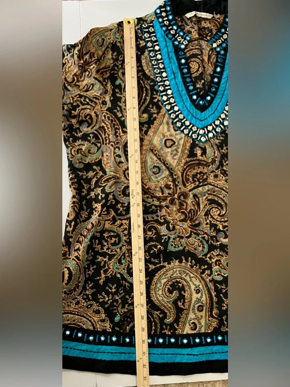 Soft Surroundings Tunic Top Aubrey 2X Blue Black Paisley V-Neck Boho Embroidered - Picture 12 of 12